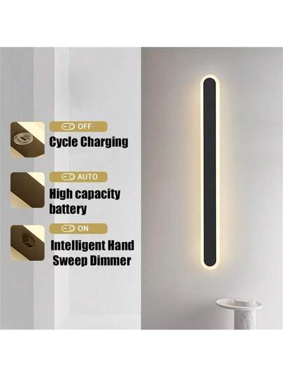 Moderne LED Wand Light, Black, 40/60cm, USB Charging Touch Sensing Aluminum Acrylic Material, Wit Exterior Mounted Linear Gardens, Porches, Balconies Stairwells view 5