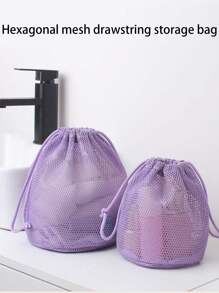 1pc Drawstring Mesh Makeup Bag, Convenient Breathable Travel Toiletry Pouch, Draining Wash Bag