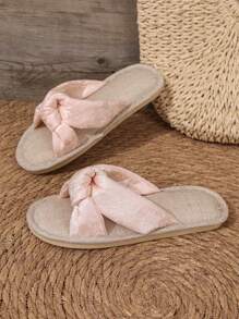 1 Pair Floral & Paisley Print Polyester Fabric Hollow-Out Satin Ribbon Slide Sandals, Lightweight Slip-On House Slippers For Women, Suitable For Indoors And Outdoors, All Seasons