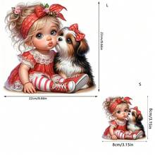 1/2/3 件可爱小女孩和小狗蝴蝶结图案 DIY 热转印贴纸，适用于服装、T 恤、帆布包、枕头 - 彩色 - 查看 3
