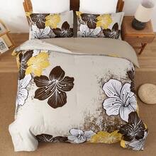 King Size Comforter Set Black/Gold Floral Bedding Comforter Sets Soft Microfiber Bed Comforter Set For All Season 3 Piece Botanical Flowers Comforter, Pillowcases Bedroom Decro Room Decor Valentine Decor - Gradient Brown - 查看 12