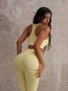 Sports Studio Dammode Enfärgad träningsoverall för sommaren - Butter Yellow - Visa 5