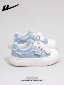 WARRIOR WARRIOR 1 Paar Casual Skateboard-Sneakers für Damen, atmungsaktive flache Sommerschuhe für draußen, vielseitige, leichte, vom Skateboard inspirierte Sportschuhe, modische und bequeme Canvas-Sneakers mit dicken Sohlen, Streetstyle
