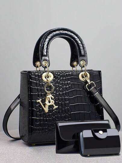 [Luxury Crocodile Print Bag] Elegant Luxury Crocodile Print Tote Bag - Women's Fashion Handbag, Shoulder Bag, Crossbody Bag