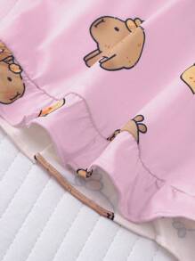 Conjunto de pijama tipo cárdigan para niños, conjunto de ropa de casa ligera de manga corta con estampado de capibara y mandarina lindo para niñas, para el verano