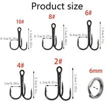 Fishing Treble Hooks Kit, Red And Black Treble Hooks Sharp Round Bend High Carbon Steel Fishing Hooks Strong Barbed Hooks With Stainless Steel Split Rings, For Lures Baits Fishing Hook Set 2# 4# 6# 8# 10# For Freshwater Saltwater