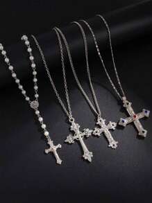 Set de 4 collares con colgante de cruz incrustado de circonia y cobre, adecuado para uso diario, fiestas y reuniones