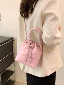 Women's Fashion Chain Bucket Shoulder Bag - Pink - View 5