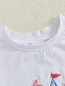 Toddler Baby Little Girl Shorts Set Summer Outfit Puff Sleeve T-Shirt And Smocked Ruffle Shorts Cute Clothes Set - Màu xanh lam - Xem 5