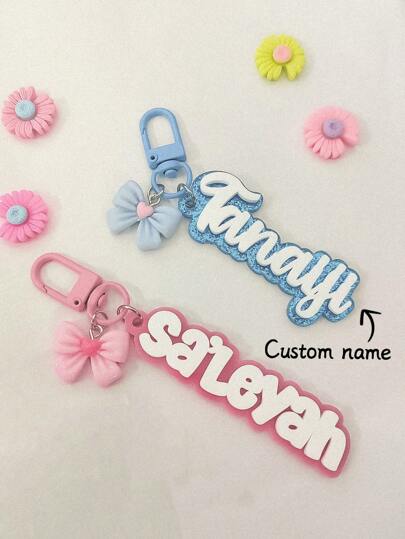 Customized Acrylic Colorful Macaron Butterfly Metal Rotating Keychain With Name, Cute Cartoon Design Back To School Winter Gift Ideas Boy Girl Valentine's Day