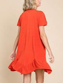 Women's Casual A-Line Dress Basic Short Sleeve Ruffled Asymmetric Hem Shirt Dress Buttoned Keyhole Neck Red Soft Lightweight Fabric Side Pocket Ideal For Spring/Summer Seasons For A Relaxed Effortless Look - Màu Cam san hô - Xem 4