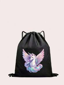 1pc New Colorful Unicorn Drawstring Japanese Backpack, Casual, Simple And Generous, With Drawstring Cuffs And Adjustable Shoulder Straps, Suitable For School And Hiking, Travel, Convenient For Storing Daily Necessities, Wide Range Of Uses, Fashion Darling, Suitable For All Styles And Occasions, Strong Style Adaptability. - Colorful Unicorn Backpack - View 8