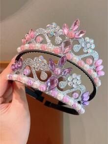 1pc Cute Princess Rhinestone Crown Headband For Girls - Hairband - View 3