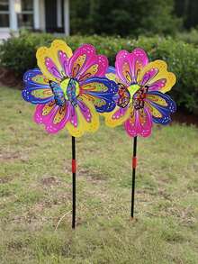 1pc Delightful Handheld Windmill - Outdoor Games & Activities, Colorful Butterfly Insect Pattern, Birthday Gift, Garden Courtyard Decoration - Multicolor - View 1