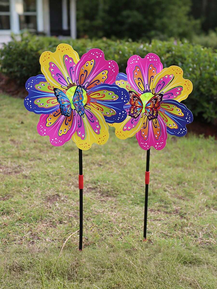 1pc Delightful Handheld Windmill - Outdoor Games & Activities, Colorful Butterfly Insect Pattern, Birthday Gift, Garden Courtyard Decoration - Multicolor - View 1