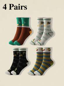 1 Par/2 Pares/4 Pares Meias Crew de Mulher com Estampa de Pato Fofa, Macia e Confortável, Design de Meia-Altura na Moda, Adequado para Feriados e Aniversários