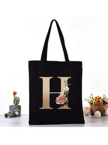 Fashion Casual Shoulder Bags Gold Letter Printing Shopper Canvas Foldable -Friendly Shopping Bag Tote Handbags Large Capacity Travel Grocery BagSchool Bag,Back To School Backpack,Large Capacity,Lightweight,Portable,Laptop Compartment, Suitable For Teen Girls Women College Students, Perfect For Back To School,College,Middle School, High School,Work , Business, Commute