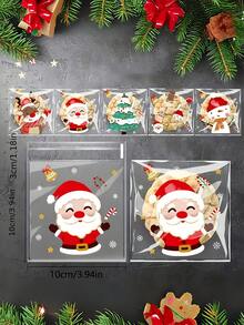 100 个圣诞糖果袋 - 可重新密封的 OPP 糖果和饼干袋，带有节日卡通图案，适合节日礼物、圣诞节 - 彩色 - 查看 5