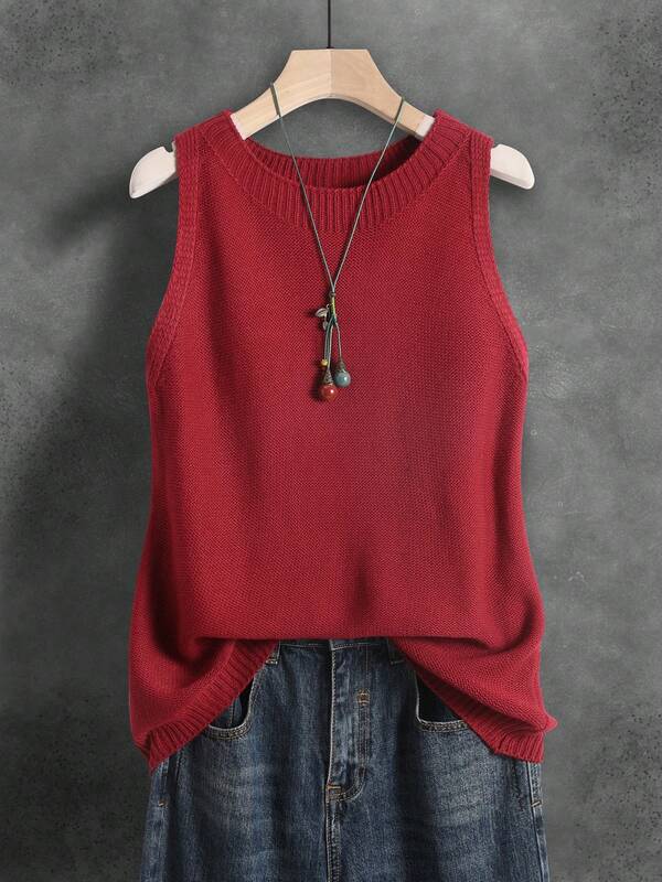 Vintage French Artistic Halloween, Christmas, New Year Solid Color Camisole For Women, Spring/Summer/Autumn New Sleeveless Knit Top, Elegant