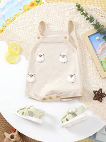 Cute Lamb Embroidered Knit Bodysuit For Baby Boys And Girls - Beige - View 1