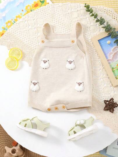 Cute Lamb Embroidered Knit Bodysuit For Baby Boys And Girls