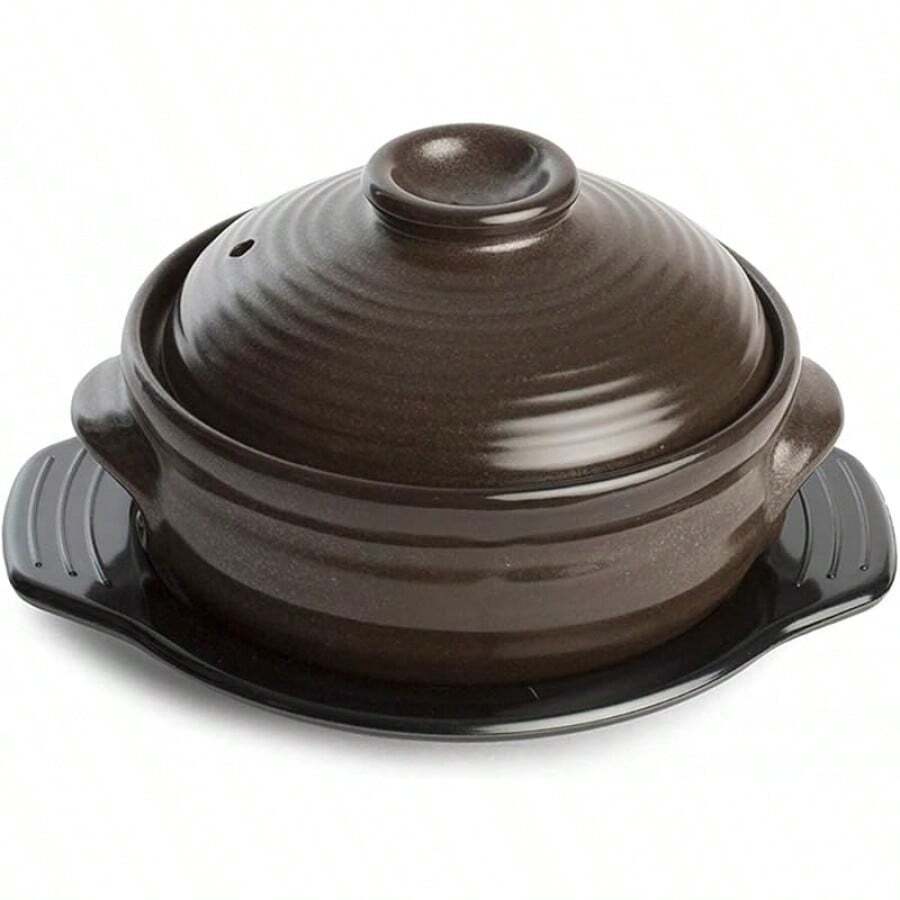 Crazy Korean Cooking Korean Stone Bowl (Dolsot), Sizzling Hot Pot For Bibimbap And Soup - Premium Ceramic (Medium With Lid) - 中型帶蓋 | 33.8 液體盎司 - 查看 1