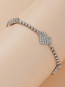 1pc Solid Heart Shape Rhinestone Anklet, Sexy All-Match Sparkling Beach Jewelry Accessory, Summer - Silver - View 3
