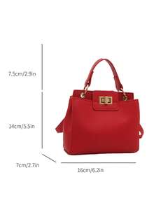 迷你时尚纯色五金锁扣单肩斜挎包，简约多口袋手提包，适合逛街、钱包、购物、年轻女性、大学生、新人、白领。非常适合办公室、大学、工作、商务、通勤、户外活动、旅行和郊游 - 紅色 - 查看 6