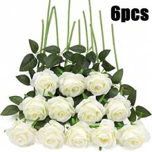 40支仿真玫瑰花束，丝绸假花，逼真长茎玫瑰，适用于婚礼装饰、新娘送礼会中心摆件、插花、派对家居餐桌装饰、生日、周年纪念、节日装饰 - 白色 - 查看 11