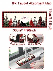 1 件 14*38 厘米圣诞厨房硅藻土垫，带圣诞树圣诞老人雪人姜饼人图案，水龙头吸水垫，浴室水龙头防溅垫，防潮防滑水龙头垫，厨房台面配件，2024 年家居圣诞装饰品