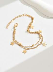 1pc Fashionable Starfish Double-Layer Tassel Golden Anklet, Suitable For Teenagers, Beach Decor For Summer Travel