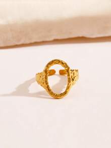 Stainless Steel Hollow Ring For Women Gold Color Geometric Oval Rings Opening Female Jewelry Simple Accessories Silver Color - Oval - View 9