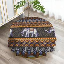 1 Stück geometrische Blumen & Elefanten Bedruckte Tischdecke, moderne rechteckige/runde wasserfeste Polyester Tischdecke, Digital-Muster für Wohnzimmer, Outdoor-Essen, kleiner runder Tisch