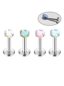 1/4pcs Minimalist Spiral Auroras Heart Shape Holographic Lip Stud, Cartilage Earrings, European & American Style Body Piercing Jewelry, Suitable For Daily Wear