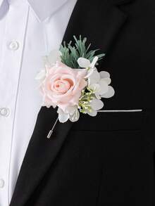 Bộ 2/1 vòng hoa cài cổ tay hoa baby's breath và hoa hồng, thích hợp cho chú rể, cô dâu, bố, mẹ, ông bà để trang trí đám cưới, váy dạ hội, hoa mừng lễ hội, phụ kiện ngày Valentine. - Màu Hồng baby - Xem 4