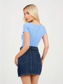 brave soul Square Neck T-Shirt Bodysuit - Cornflower Blue - View 4