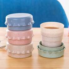 1pc 130ml Reusable Compact Travel Collapsible Cup, Portable Wheat Straw Cup, Retractable Cup For Travel, Students, Office, Creative Folding Plastic Cup With Random Color Lanyard