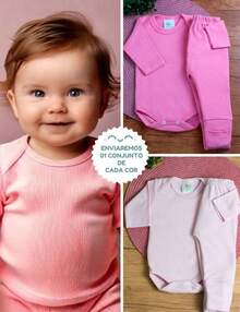 6 Piece Set Long Sleeve Bodysuit And Foot-Wrapped Trousers 100% Cotton Baby Boy And Girl Layette Newborn To 12 Months Motherhood 3 Trousers And 3 Bodysuits - 淺粉色 - 查看 4