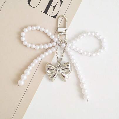 1 件女式可爱仿珍珠蝴蝶结吊坠钥匙扣手机链耳机壳装饰配件送给朋友的好礼物手机壳和钥匙扣 Y2K 哥特蝴蝶结