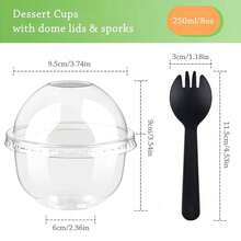 100Pcs Plastic Dessert Cups With Dome Lids (No Hole) And Sporks, 8oz/12oz/16oz Clear Disposable Yogurt Parfait Cups, No Leaking Individual Party Snack Cups For Cake, Mousse, Milkshake, Yogurt, Ice Cream, Fruits - 透明 - 查看 3