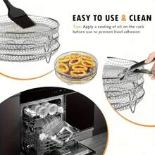 1 Set Stainless Steel Air Fryer Accessories - Round Rack, Steam Rack, Dehydrator Rack, Grill Basket And Overflow Filter - Ideal For Healthy Cooking, Multi-Layer Cooking Solution, Stainless Steel