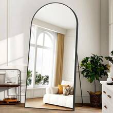 Arched Full Length Mirror, 192 X 85 Cm Wall Mirror, Standing Or Leaning Full Body Mirror With Aluminum Alloy Frame, Suitable For Bedrooms, Hallway Or Cloakroom, Black - Gold - View 5