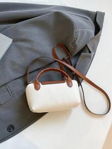 迷你新款时尚手提包，撞色设计，采用防水尼龙面料，包含单肩包、方包和蔬菜篮包，适合通勤、聚会和冬季度假。 - 白色 - 查看 10