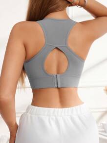 1 szt. damski szary, oddychający biustonosz sportowy z wyjmowanymi wkładkami, bez fiszbin i wygodny