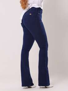 Women's Premium Flare Butt Lifting Jeans With Elastane Lycra High Waist Shaping Dark Blue High Waist - Rửa tối - Xem 4