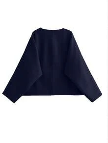 Autumn/Winter Ladies V-Neck Cardigan Outwear, English Style - Navy Blue - View 3
