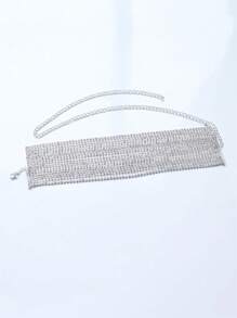 Silver Plated Multi-Layer Rhinestone Necklace, Minimalist & Practical
