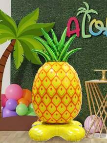 1pc Giant Pineapple Foil Balloon With Base - Summer Party Decoration, Hawaiian Theme, Suitable For Beach And Camping Parties, Tropical Party Decorations, Inflatable Tropical Decor, Summer Party Supplies