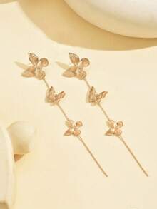1 Pair Women Vintage Creative Elegant Ballet-Style Metal Butterfly Tassel Drop Earrings, Versatile For Everyday Or Vacation, Beautiful Gift - Golden - View 4