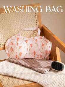 1pc Tulip Pattern Bra Laundry Bag, Thick Anti-Deformation Lingerie Wash Bag For Washing Machine, Delicate Underwear Protection Mesh Organizer, Travel Portable Garment Care Storage Net, Home Laundry Essential Accessory For Intimate Apparel - Multicolor - View 1